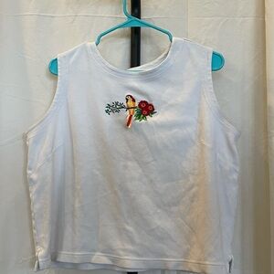 Bechamel White Cotton Top with Parrot Embroidery